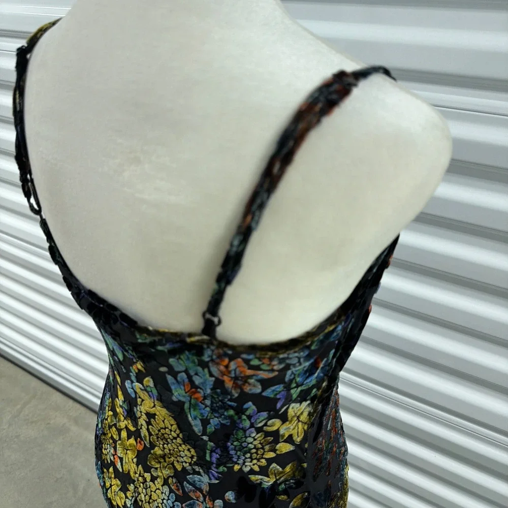 Vtg Newport News Velvet Burnout Maxi Dress Womens 10 Cowl Mermaid Witchy 90s y2k